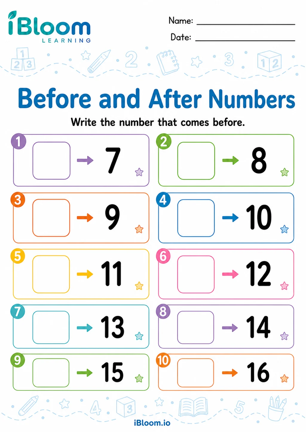 Preview page 1 of Before and After Numbers