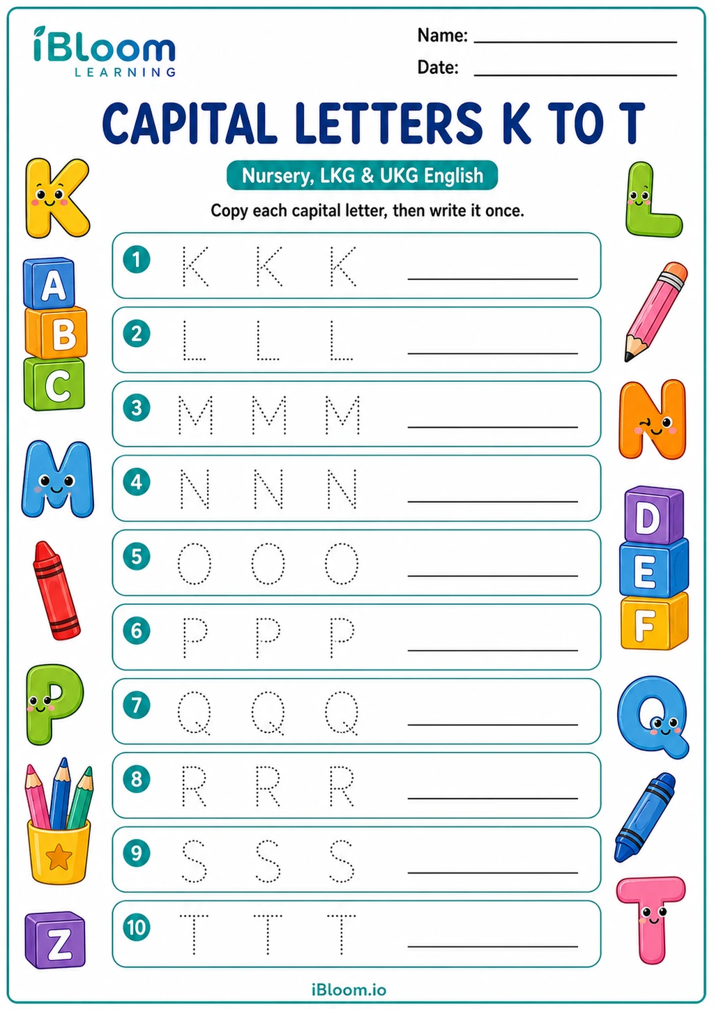 Preview page 1 of Capital Letters K to T