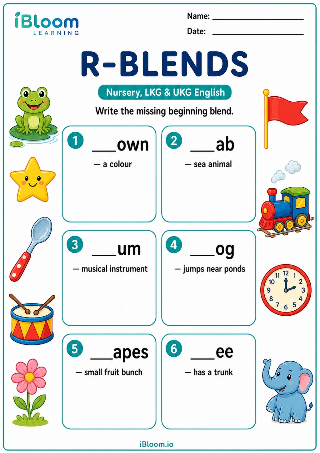 Preview of R-Blends worksheet