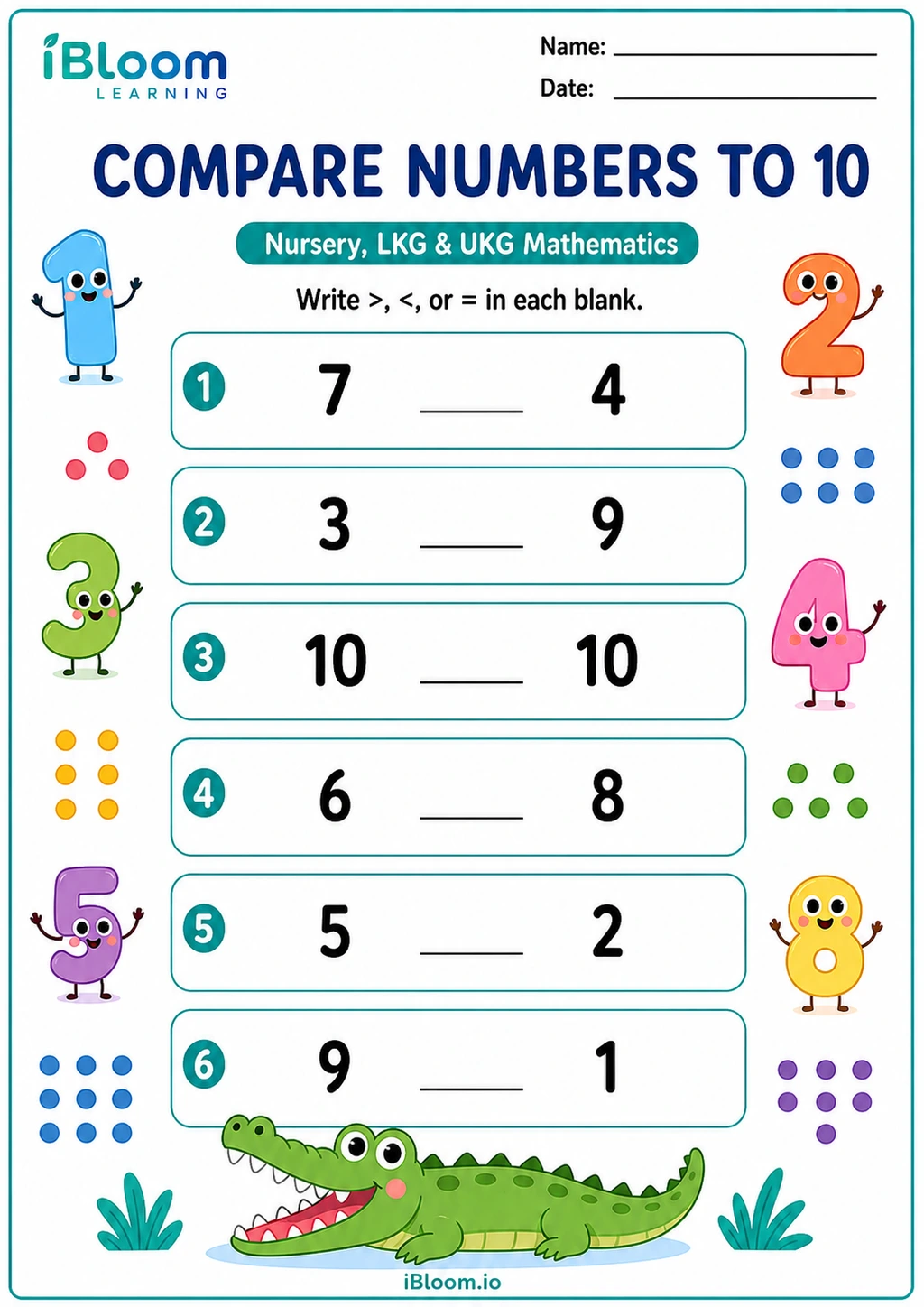 Preview page 1 of Compare Numbers to 10