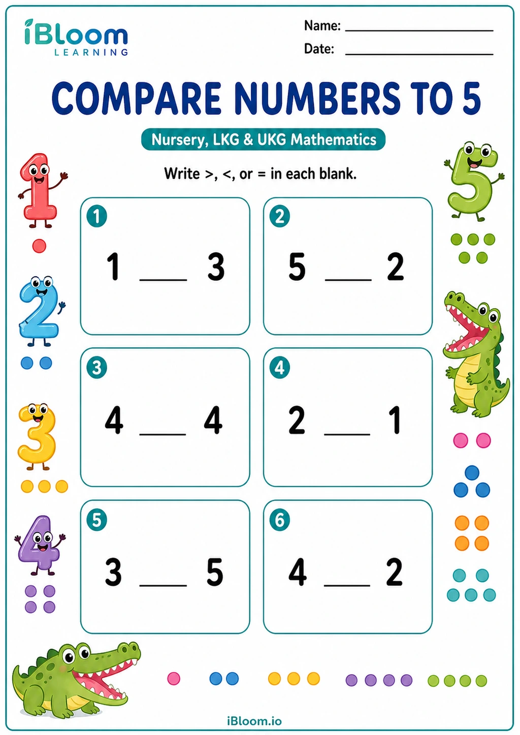 Preview of Compare Numbers to 5 worksheet