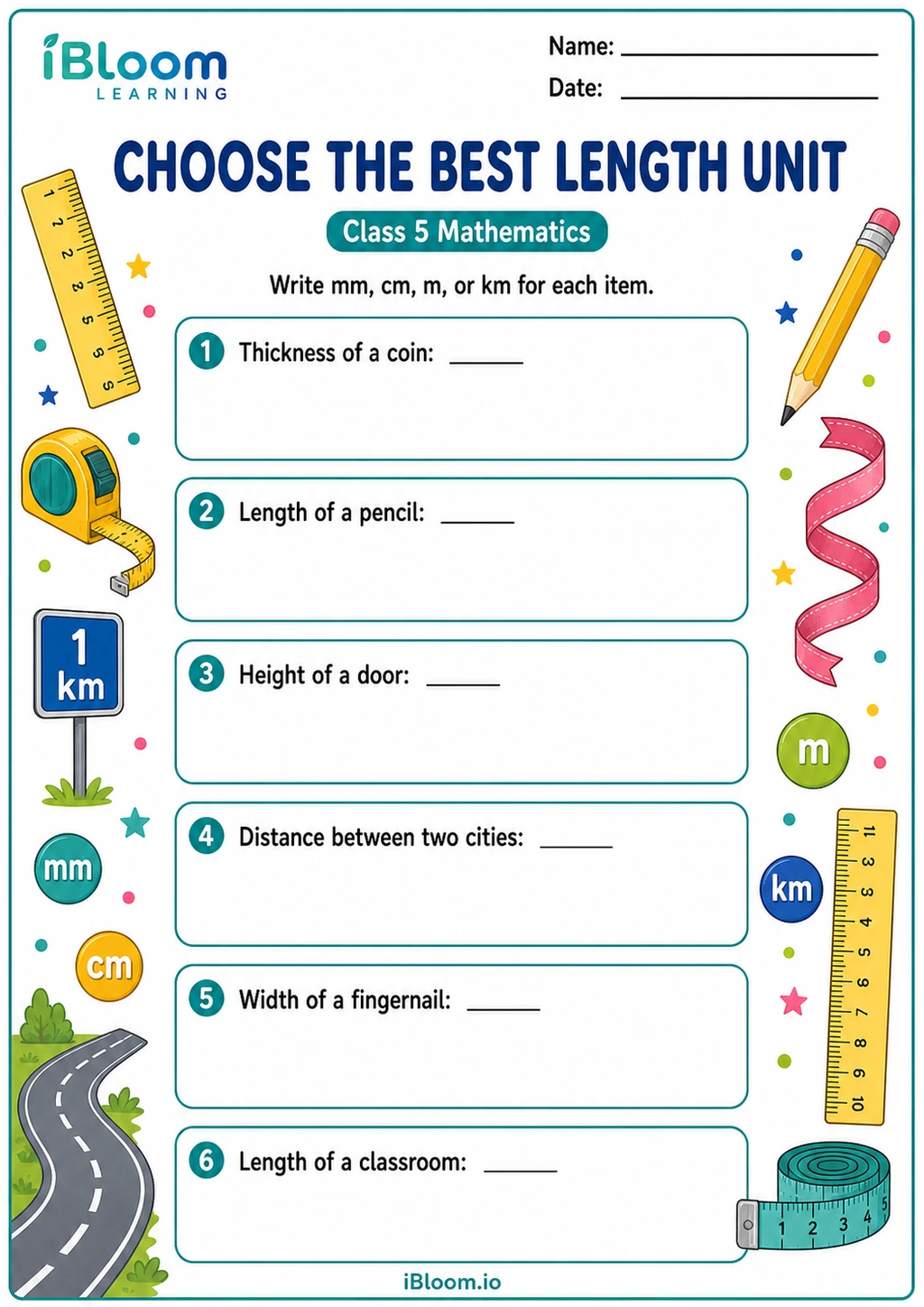 Choose the Best Length Unit printable Class 5 worksheet
