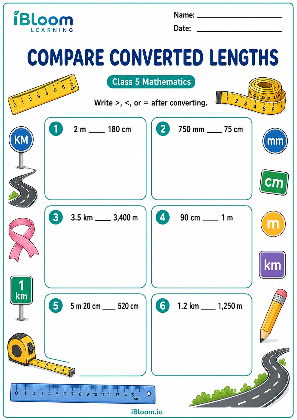 Preview of Compare Converted Lengths worksheet