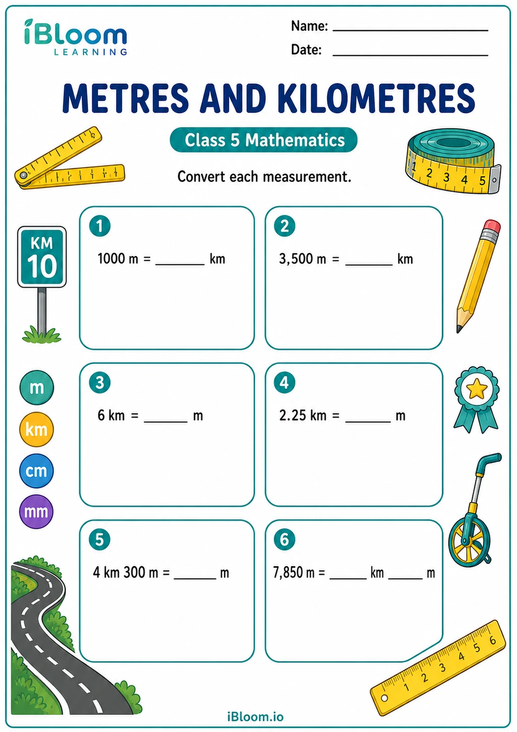 Preview of Metres and Kilometres worksheet