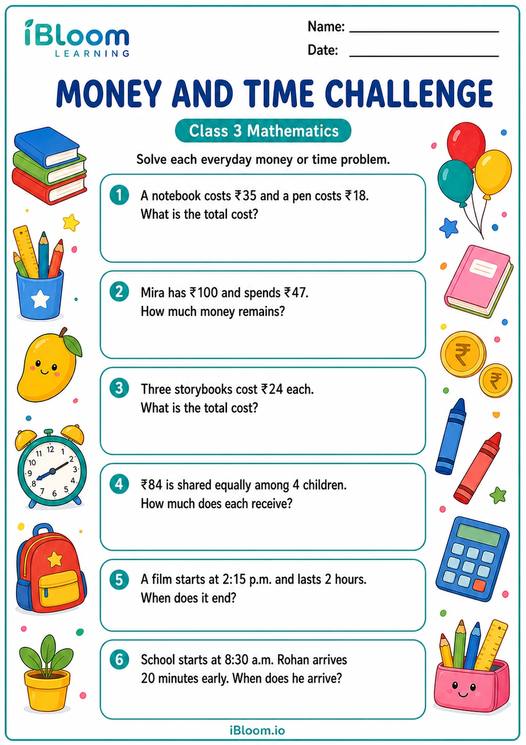 Preview page 1 of Money and Time Challenge