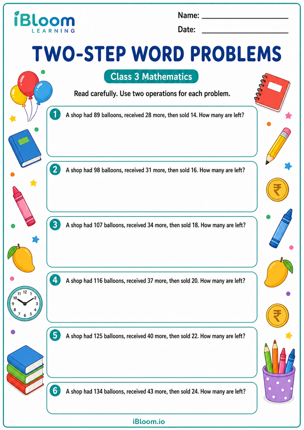 Preview of Two-Step Word Problems worksheet