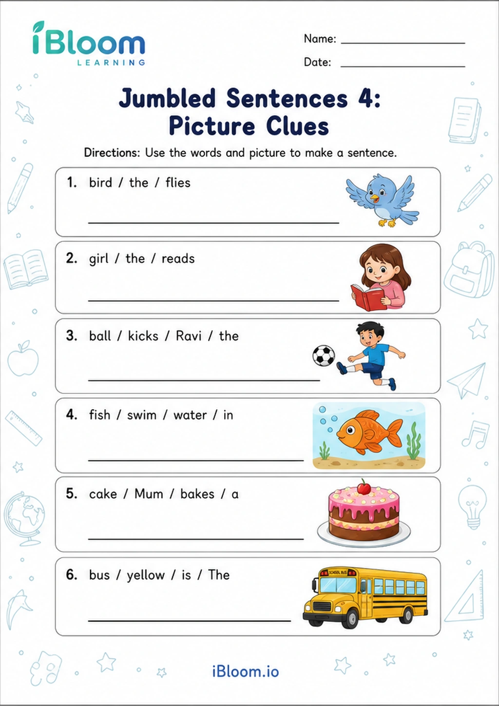 Preview of Jumbled Sentences 4: Picture Clues worksheet