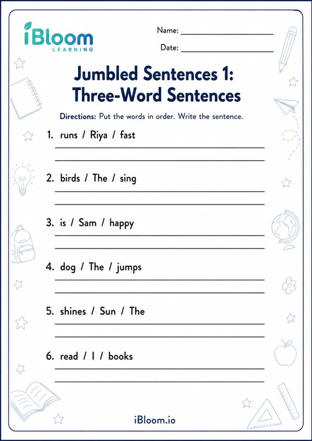 Preview of Jumbled Sentences 1: Three-Word Sentences worksheet