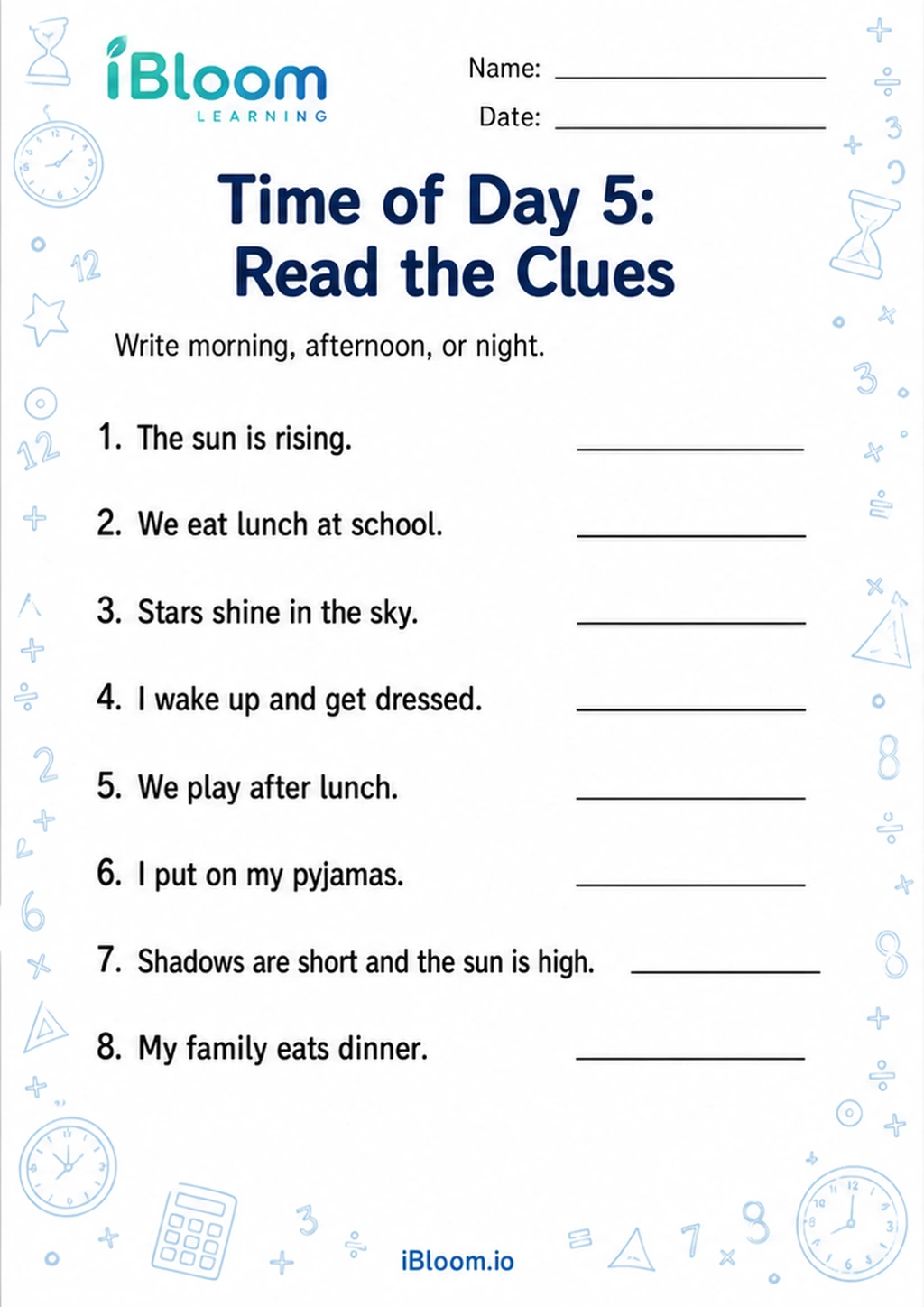 Preview page 1 of Time of Day 5: Read the Clues