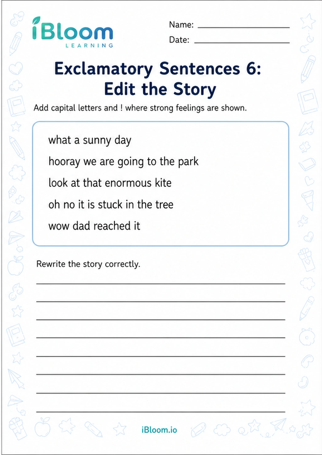 Preview of Exclamatory Sentences 6: Edit the Story worksheet