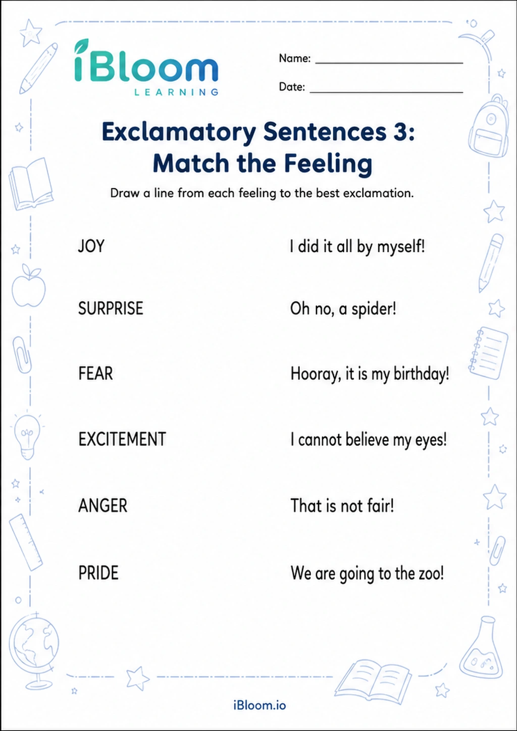 Preview page 1 of Exclamatory Sentences 3: Match the Feeling