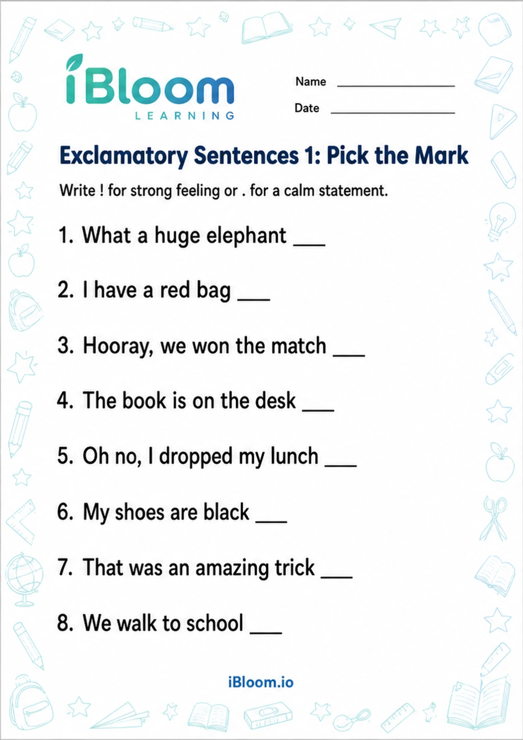 Preview of Exclamatory Sentences 1: Pick the Mark worksheet