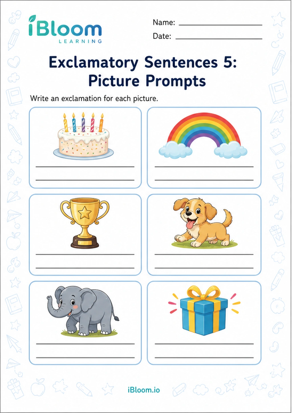 Exclamatory Sentences 5: Picture Prompts printable Class 2 worksheet