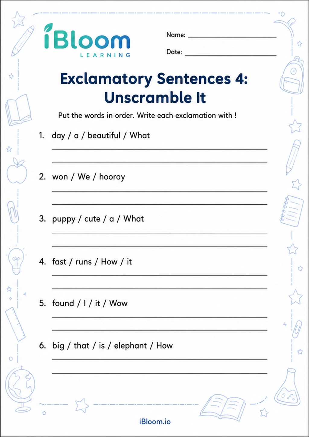 Preview of Exclamatory Sentences 4: Unscramble It worksheet