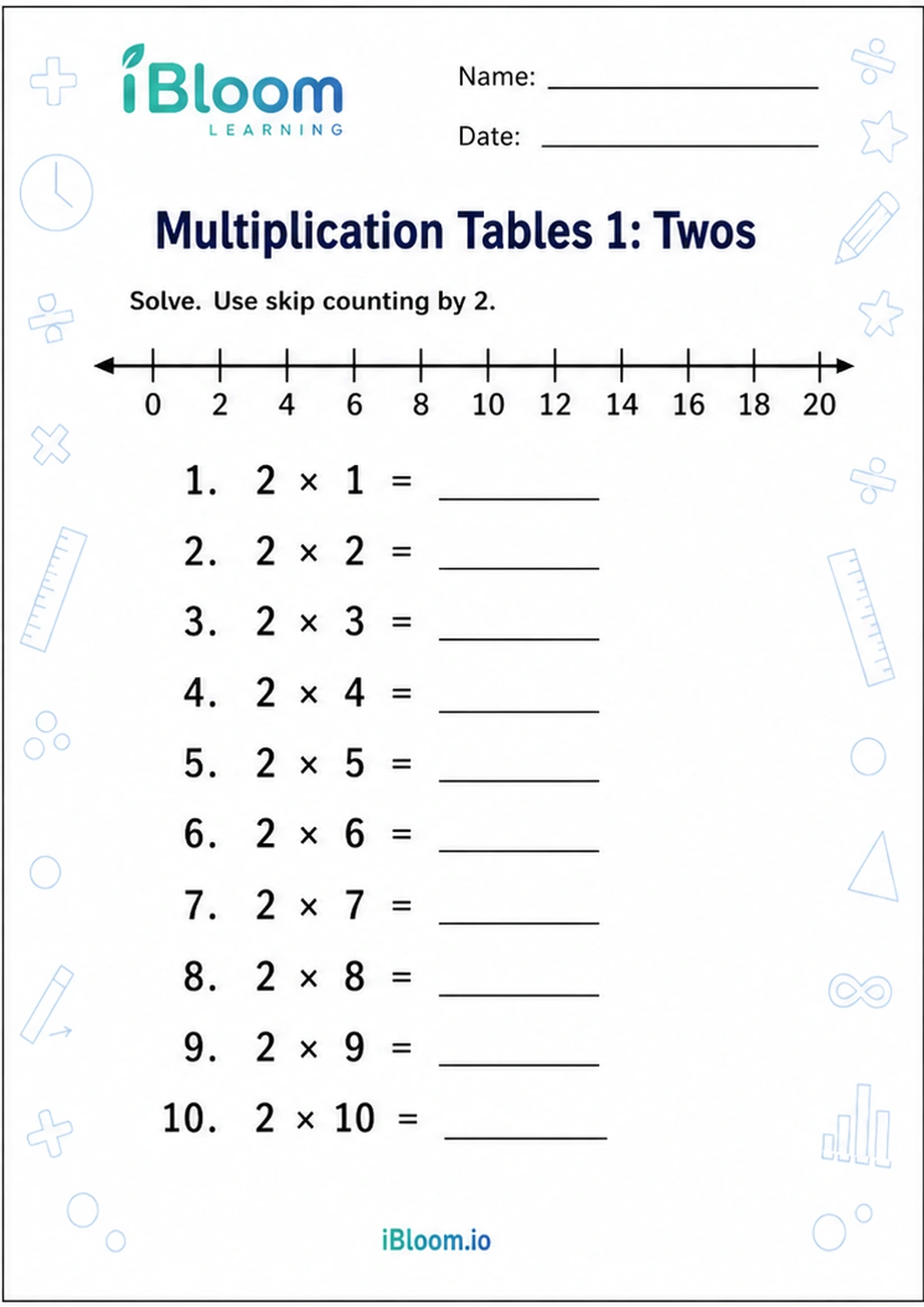 Preview of Multiplication Tables 1: Twos worksheet