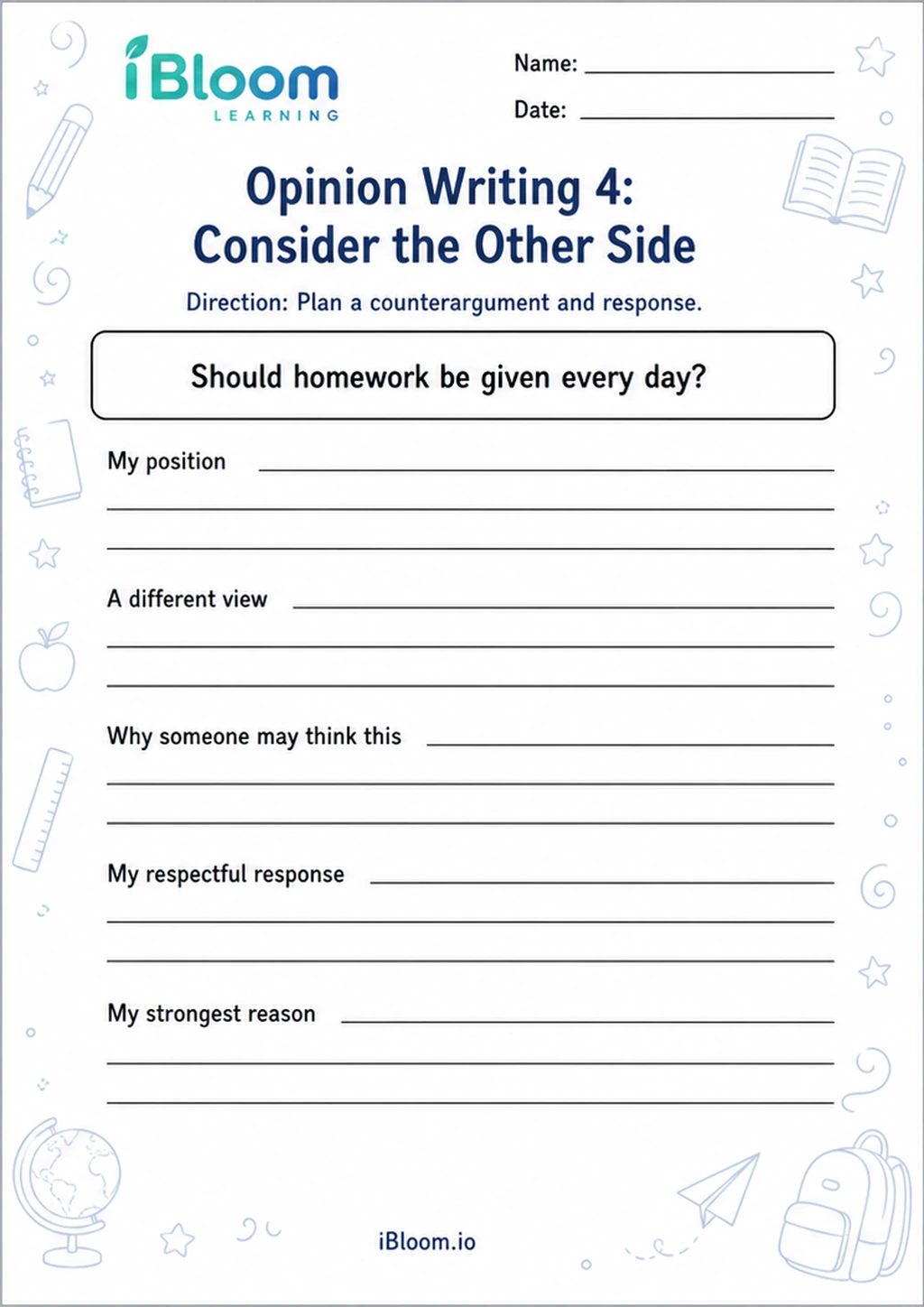 Preview page 1 of Opinion Writing 4: Consider the Other Side