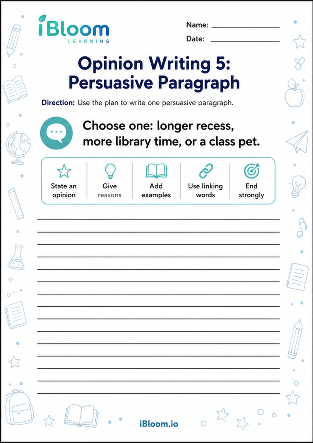 Preview page 1 of Opinion Writing 5: Persuasive Paragraph