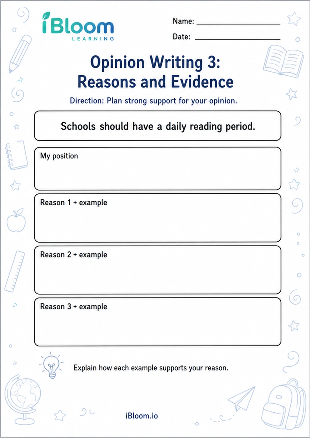 Opinion Writing 3: Reasons and Evidence printable Class 5 worksheet