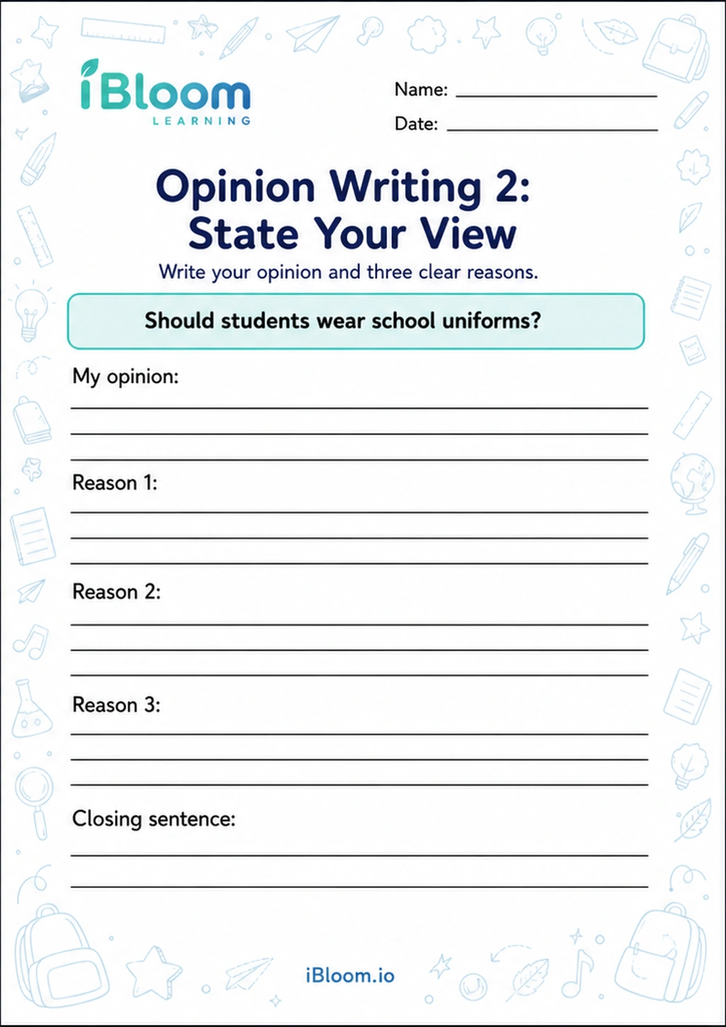 Preview page 1 of Opinion Writing 2: State Your View