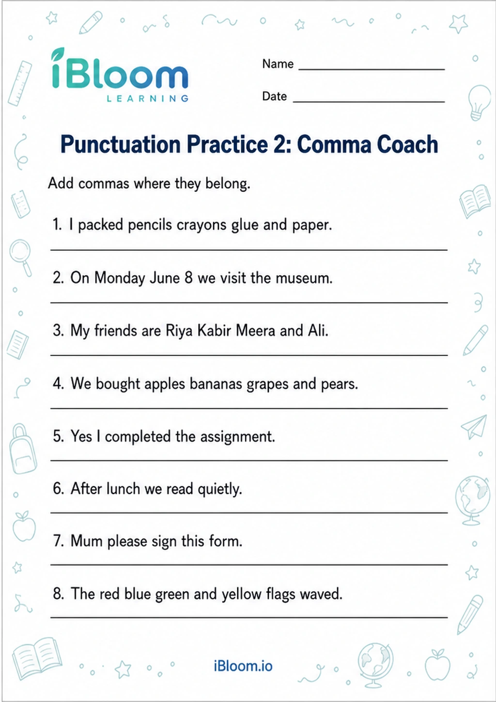 Preview of Punctuation Practice 2: Comma Coach worksheet