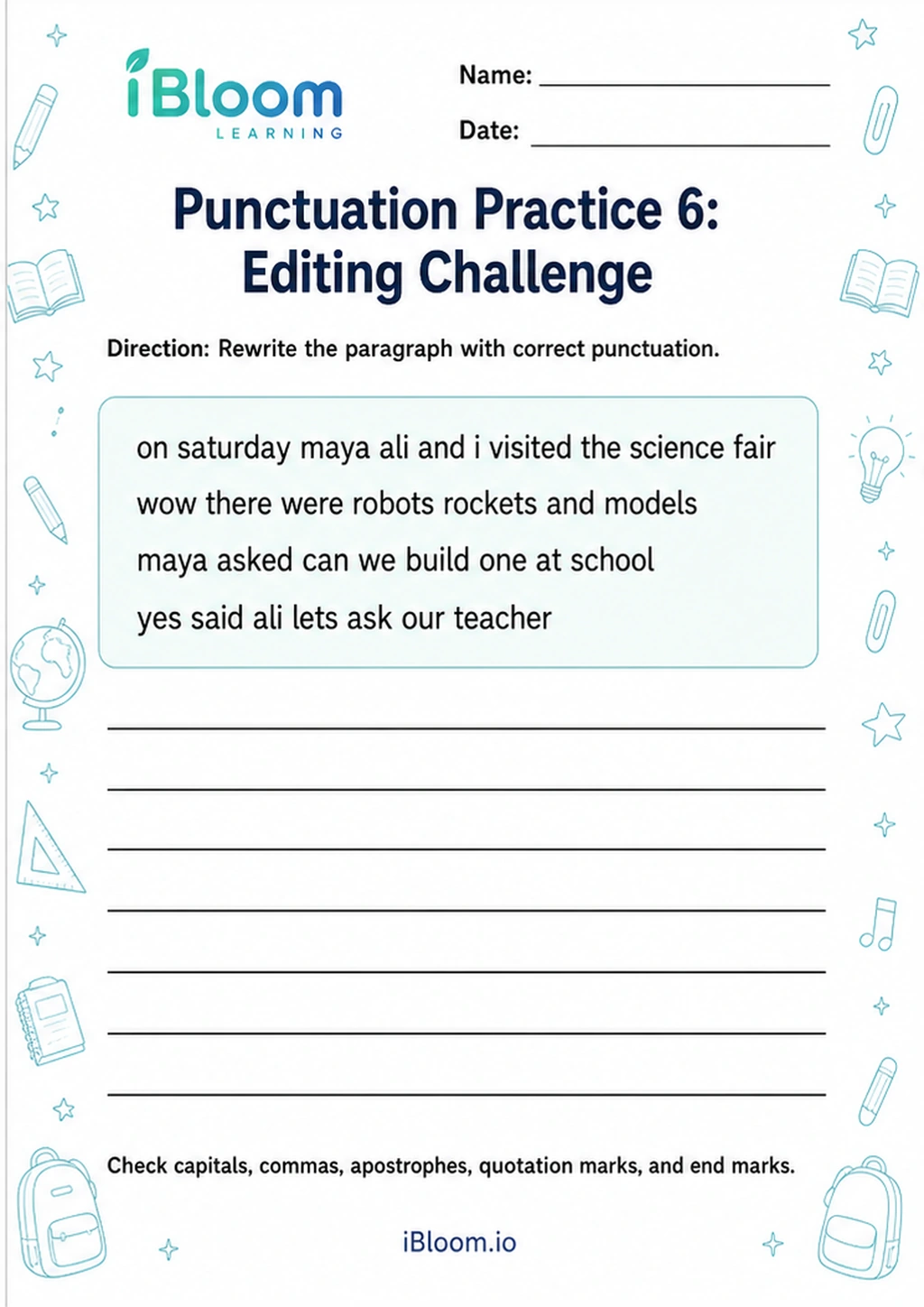 Preview of Punctuation Practice 6: Editing Challenge worksheet