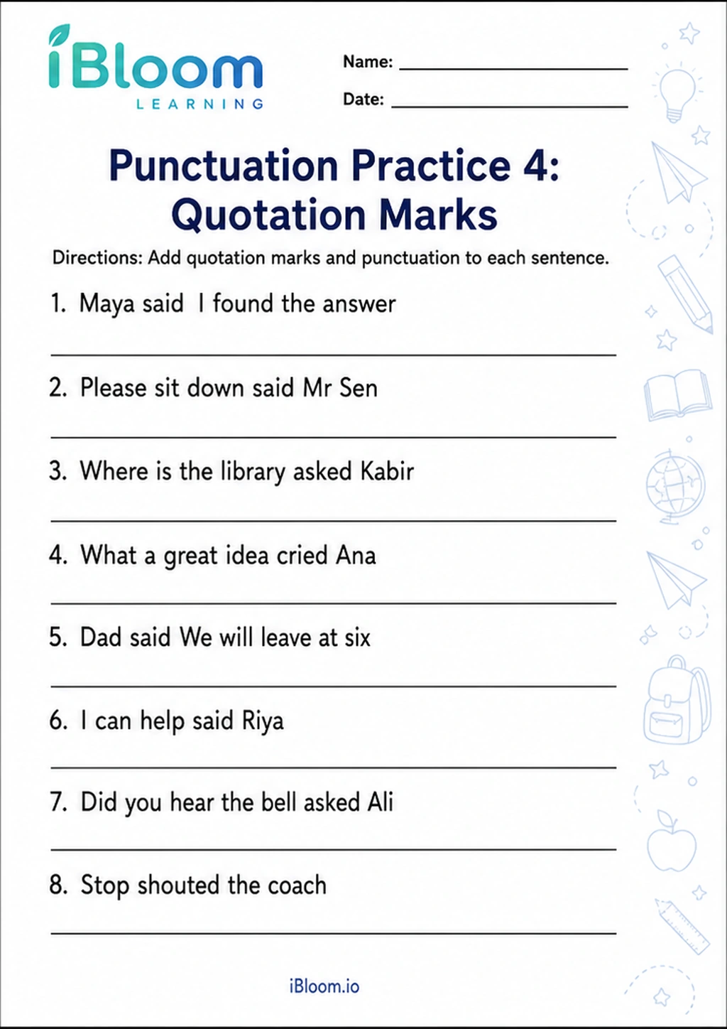 Preview of Punctuation Practice 4: Quotation Marks worksheet
