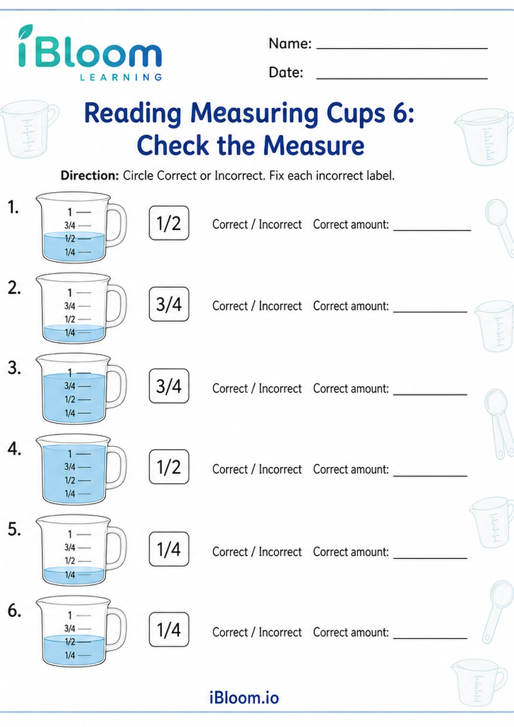 Preview page 1 of Reading Measuring Cups 6: Check the Measure