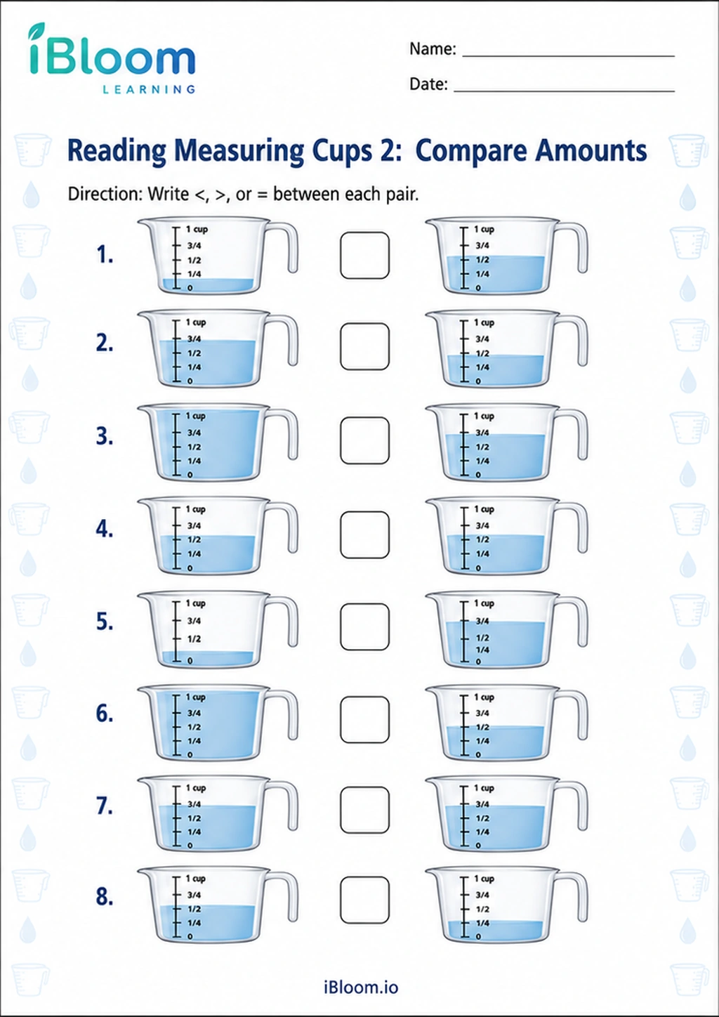 Preview page 1 of Reading Measuring Cups 2: Compare Amounts
