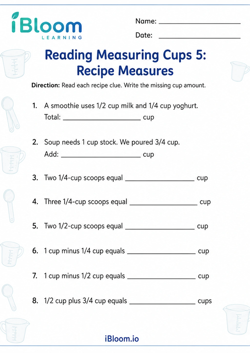 Preview page 1 of Reading Measuring Cups 5: Recipe Measures