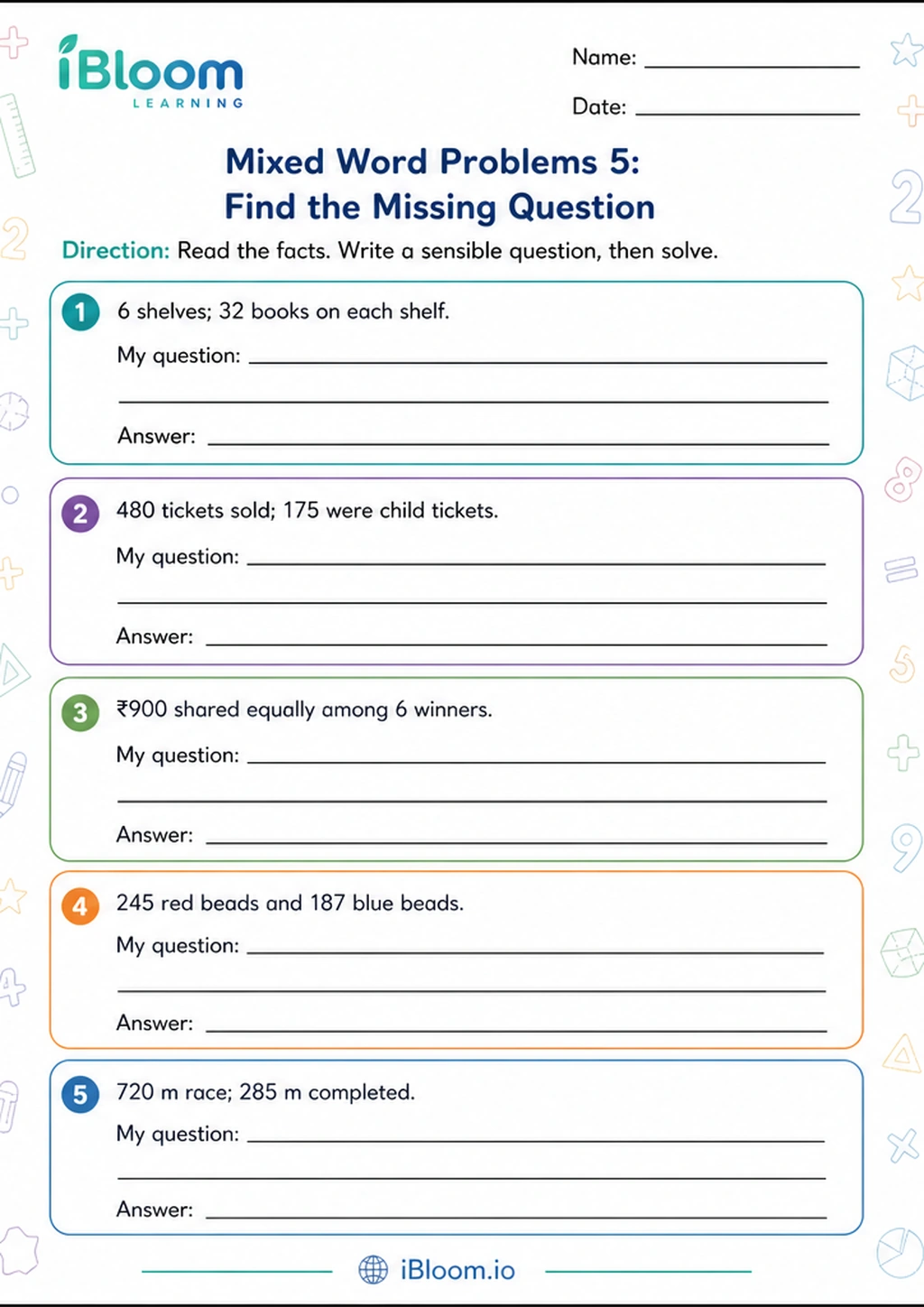 Preview of Mixed Word Problems 5: Find the Missing Question worksheet