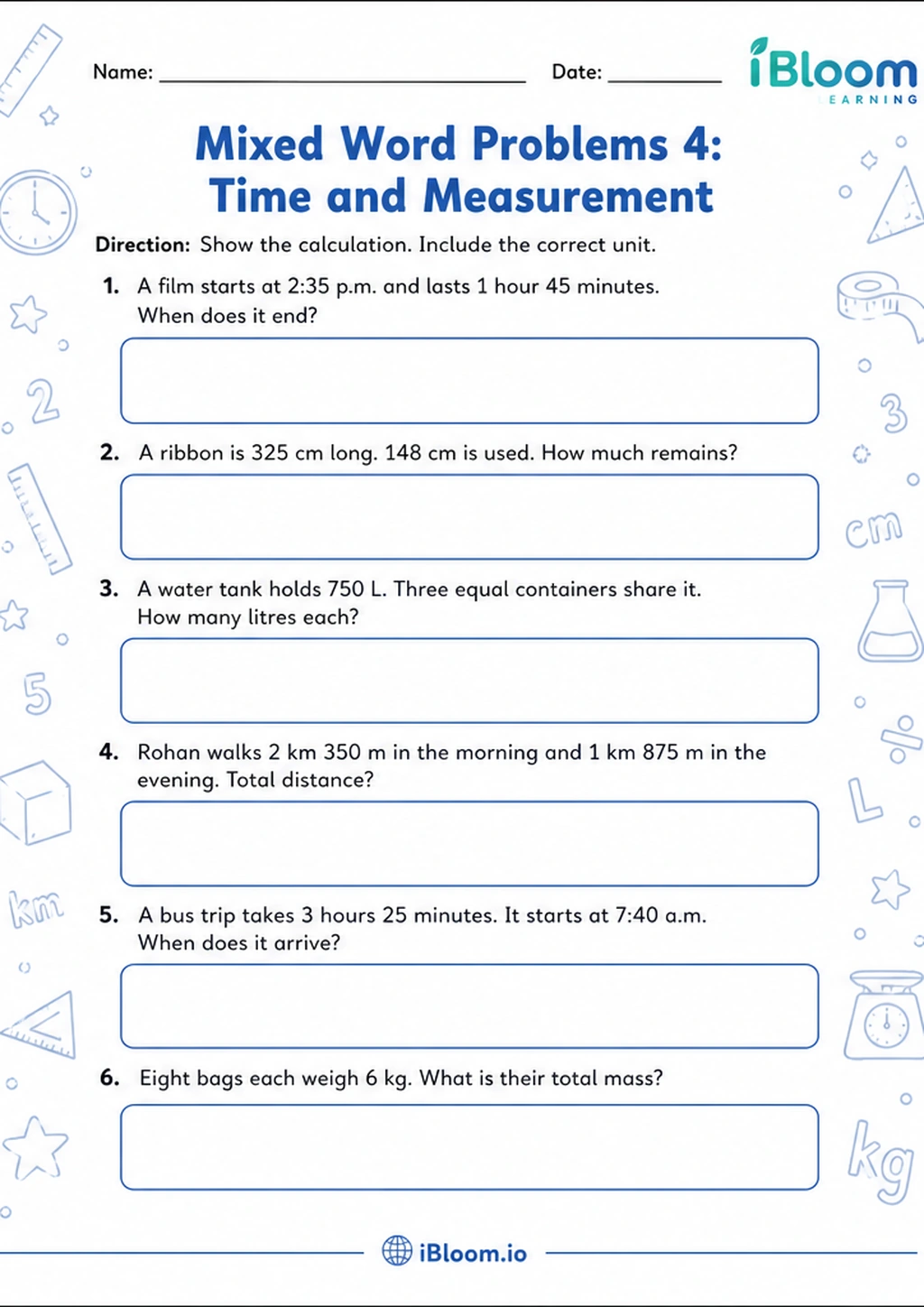 Preview page 1 of Mixed Word Problems 4: Time and Measurement