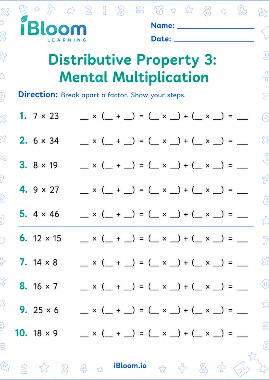 Preview of Distributive Property 3: Mental Multiplication worksheet