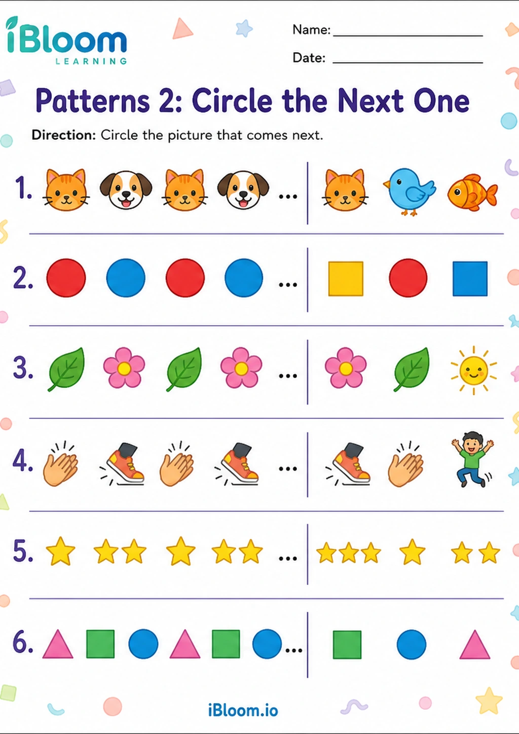 Preview of Patterns 2: Circle the Next One worksheet