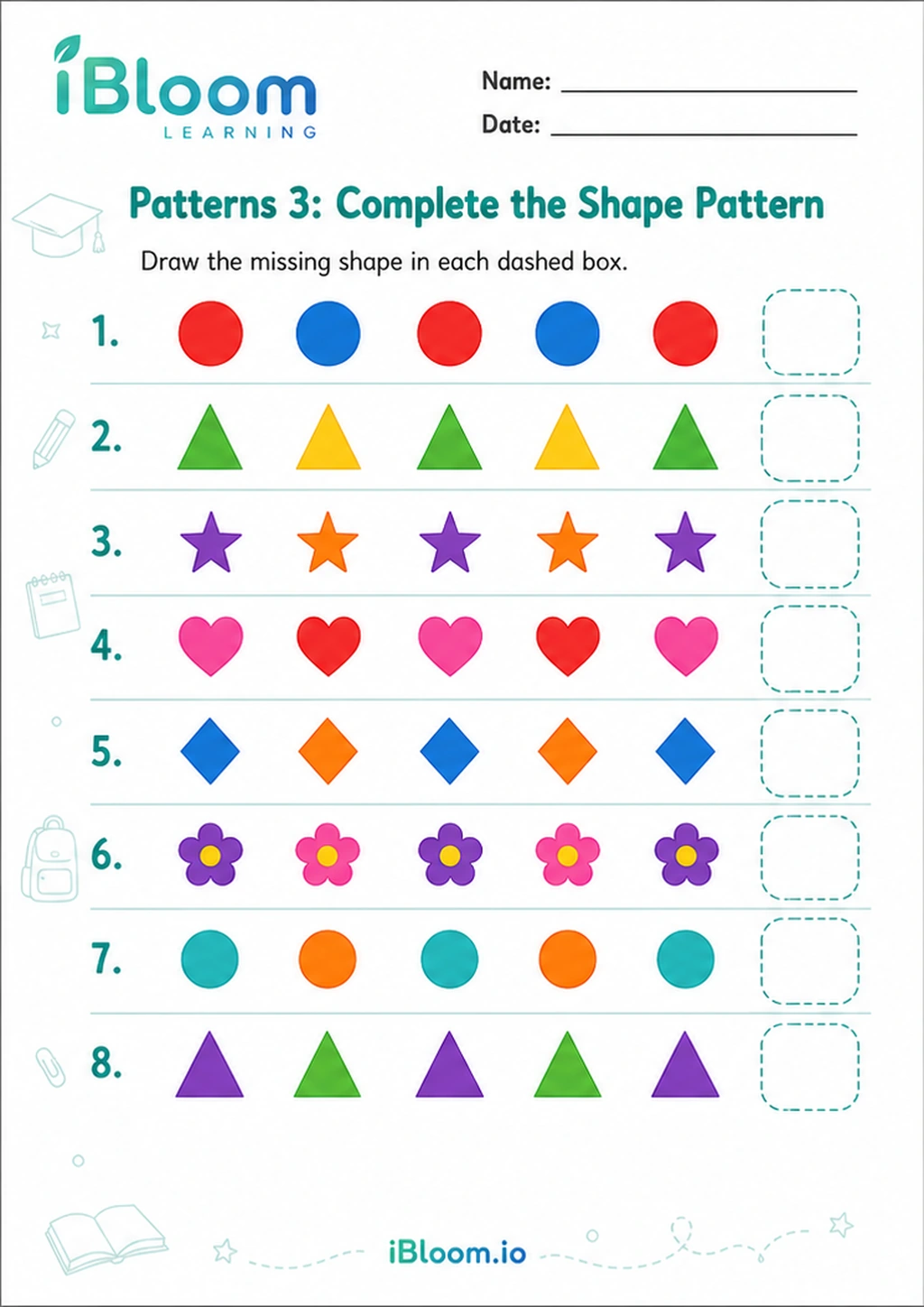 Preview of Patterns 3: Complete the Shape Pattern worksheet