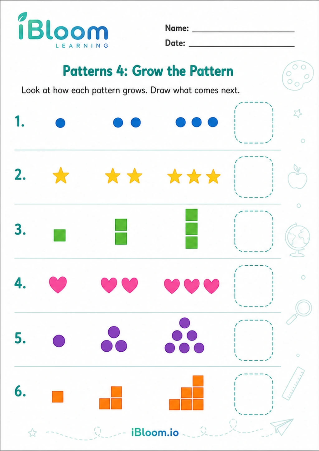 Patterns 4: Grow the Pattern printable Nursery LKG UKG worksheet