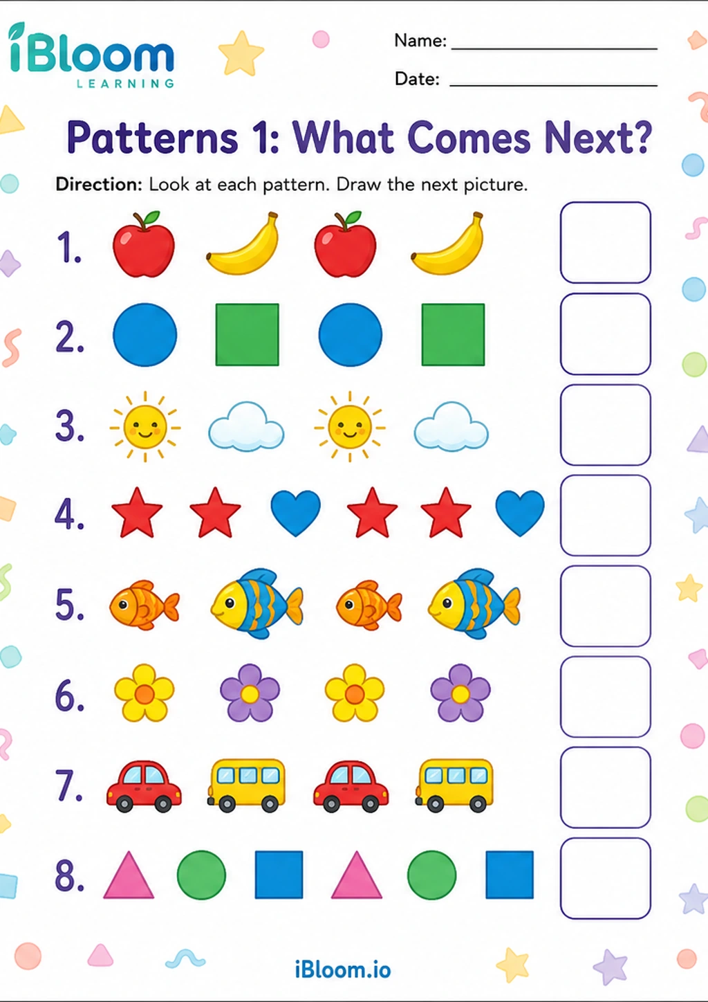 Preview of Patterns 1: What Comes Next? worksheet