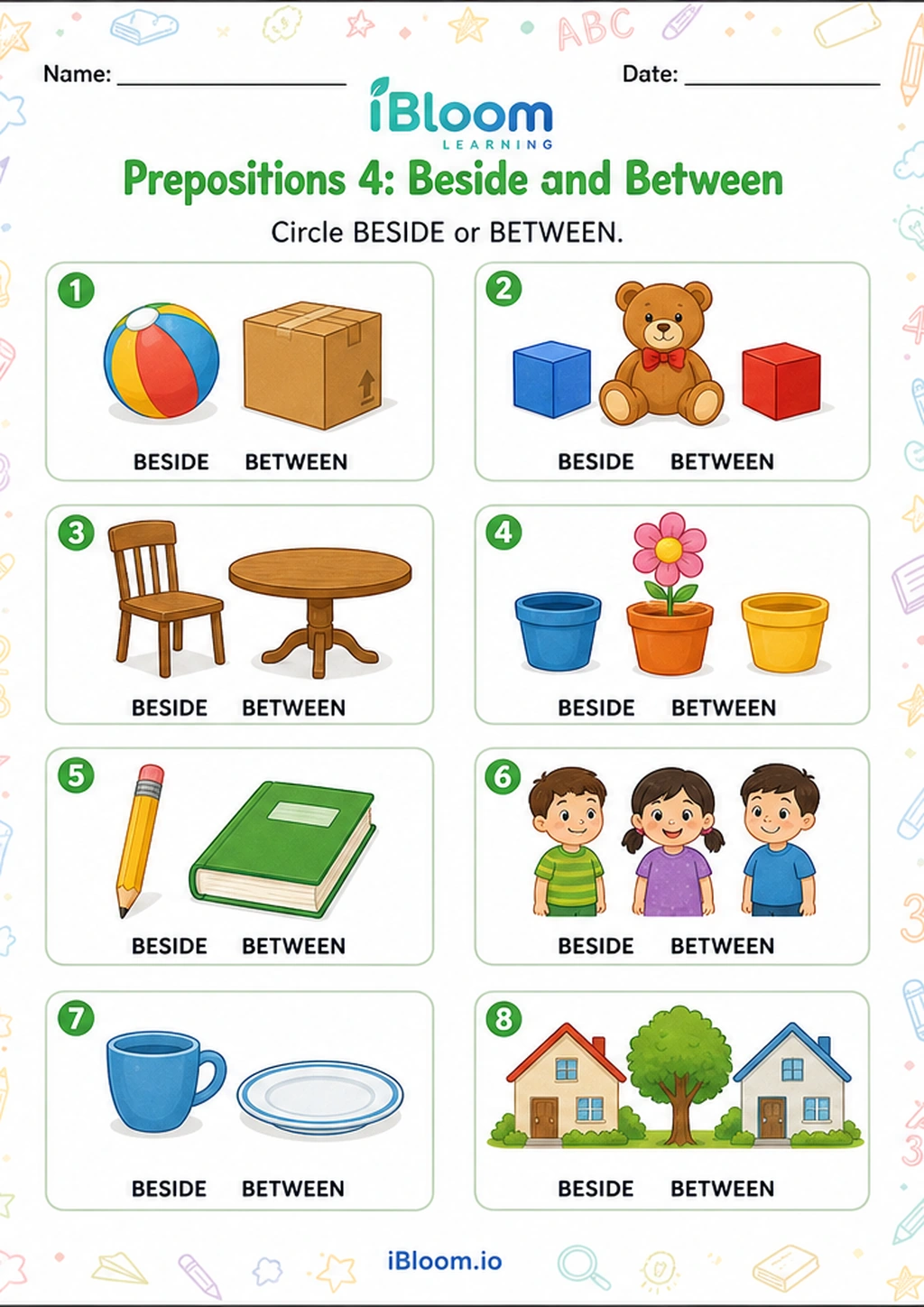 Preview of Prepositions 4: Beside and Between worksheet