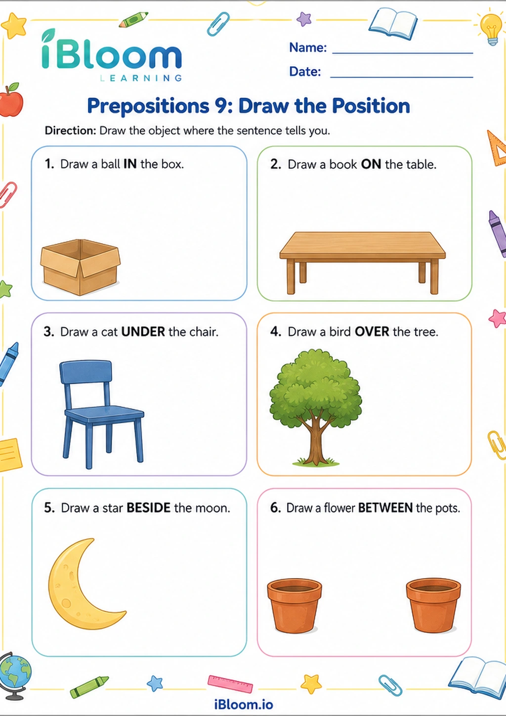 Preview page 1 of Prepositions 9: Draw the Position