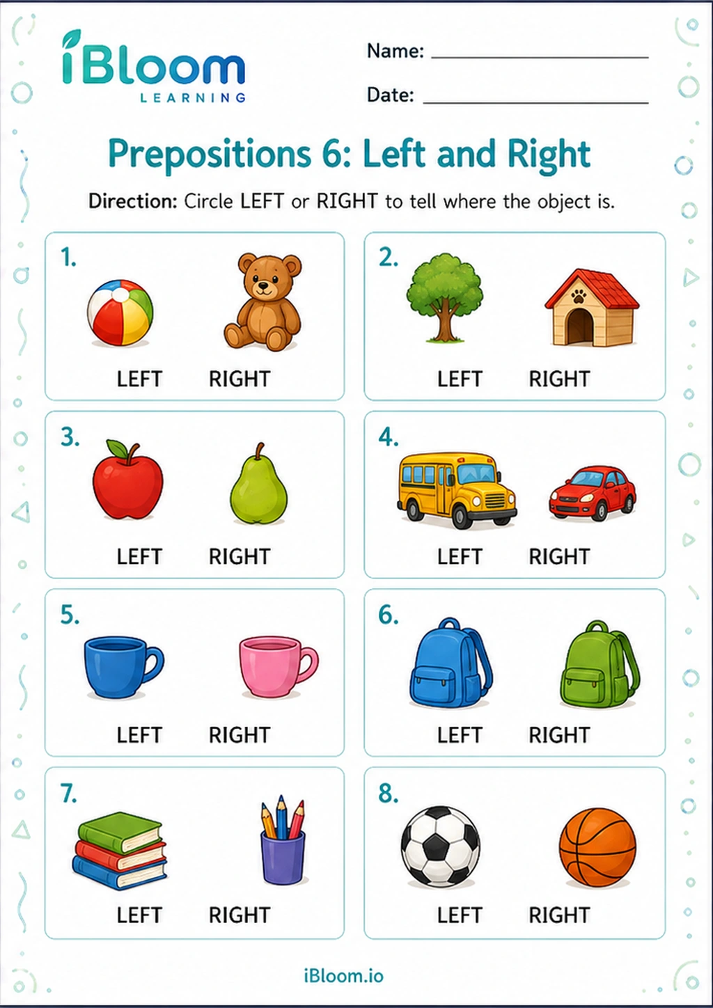 Preview of Prepositions 6: Left and Right worksheet