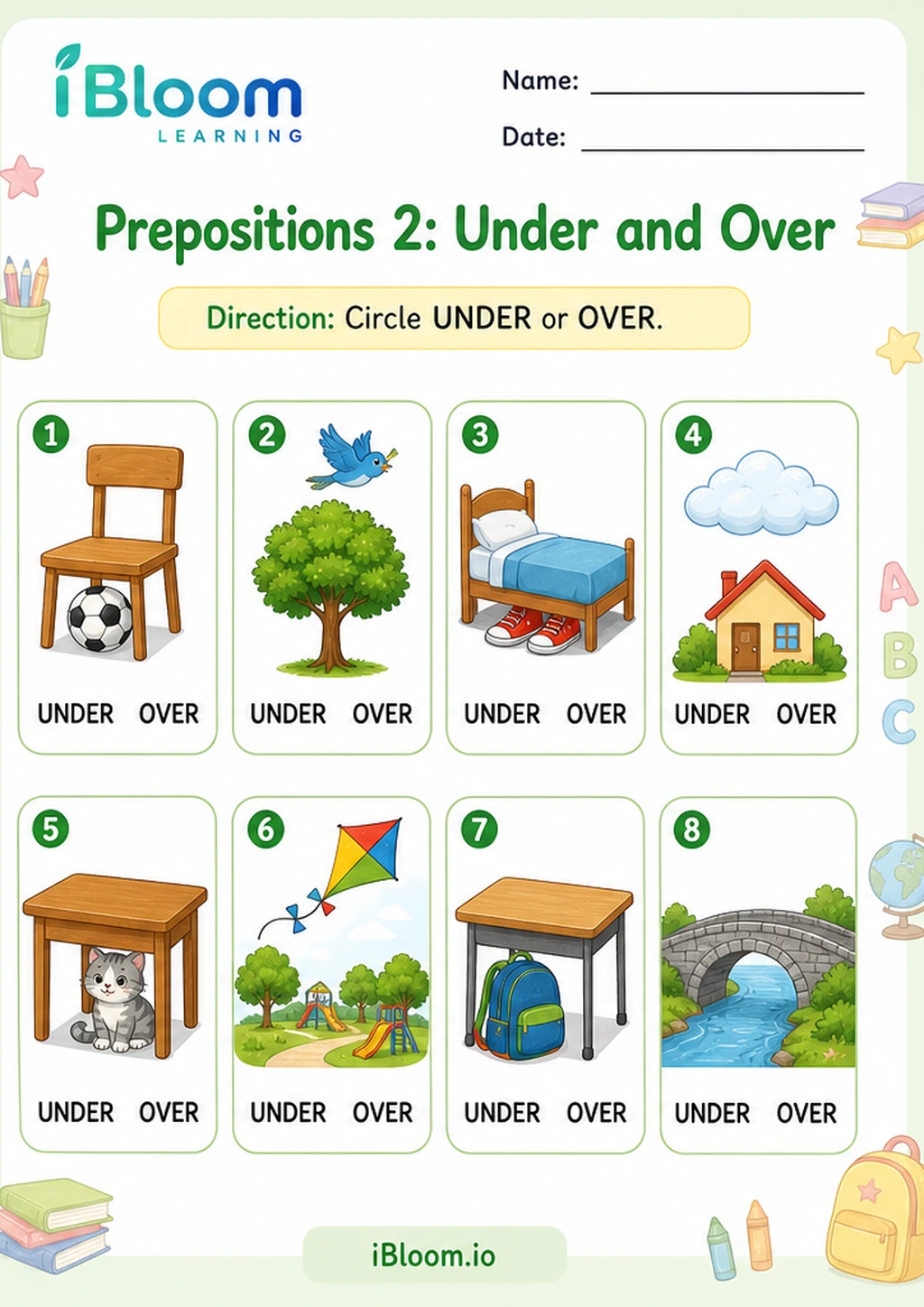 Preview of Prepositions 2: Under and Over worksheet