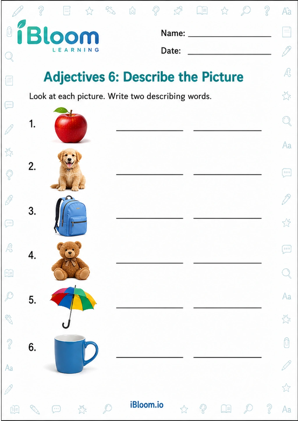 Preview page 1 of Adjectives 6: Describe the Picture