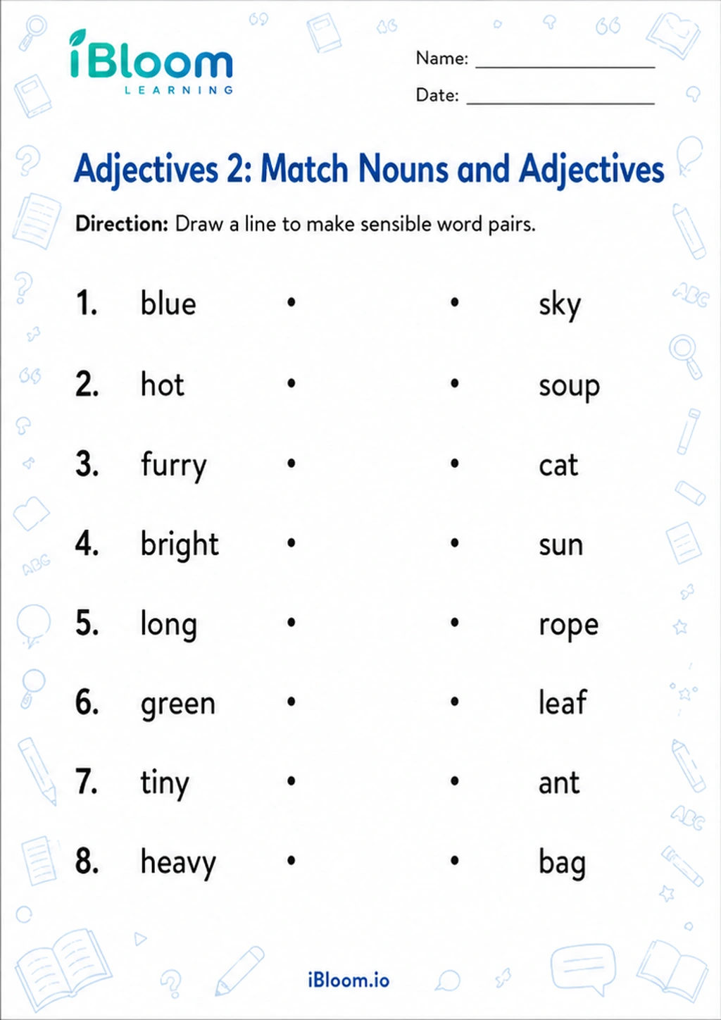 Preview page 1 of Adjectives 2: Match Nouns and Adjectives