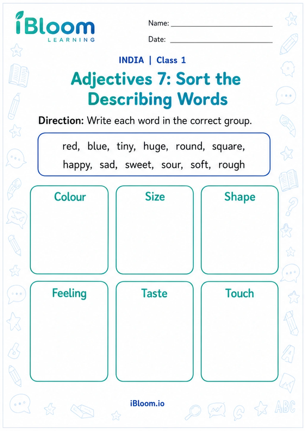 Preview page 1 of Adjectives 7: Sort the Describing Words