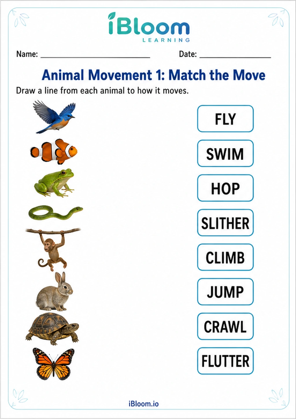Preview of Animal Movement 1: Match the Move worksheet