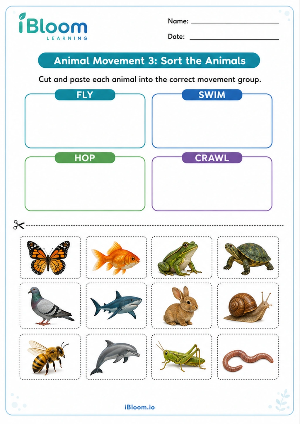 Preview of Animal Movement 3: Sort the Animals worksheet