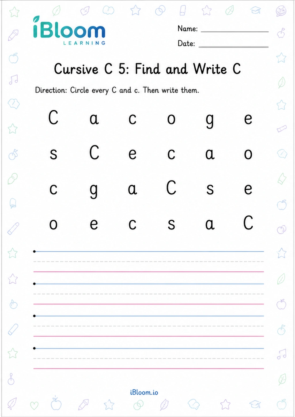 Preview of Cursive C 5: Find and Write C worksheet