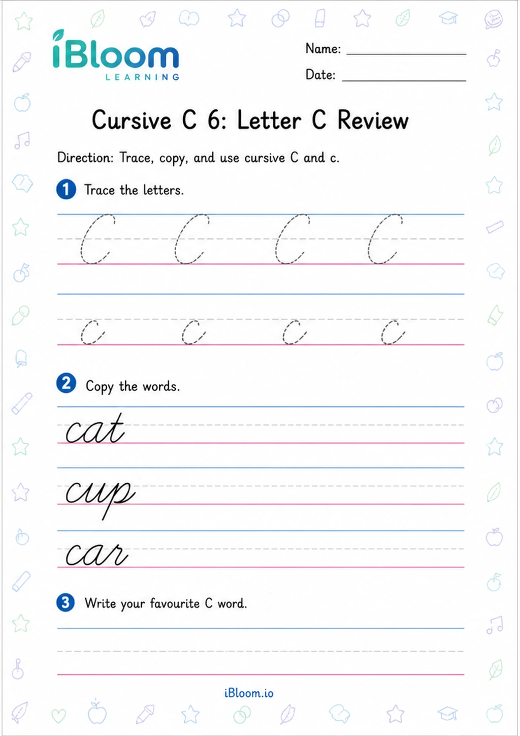 Preview of Cursive C 6: Letter C Review worksheet