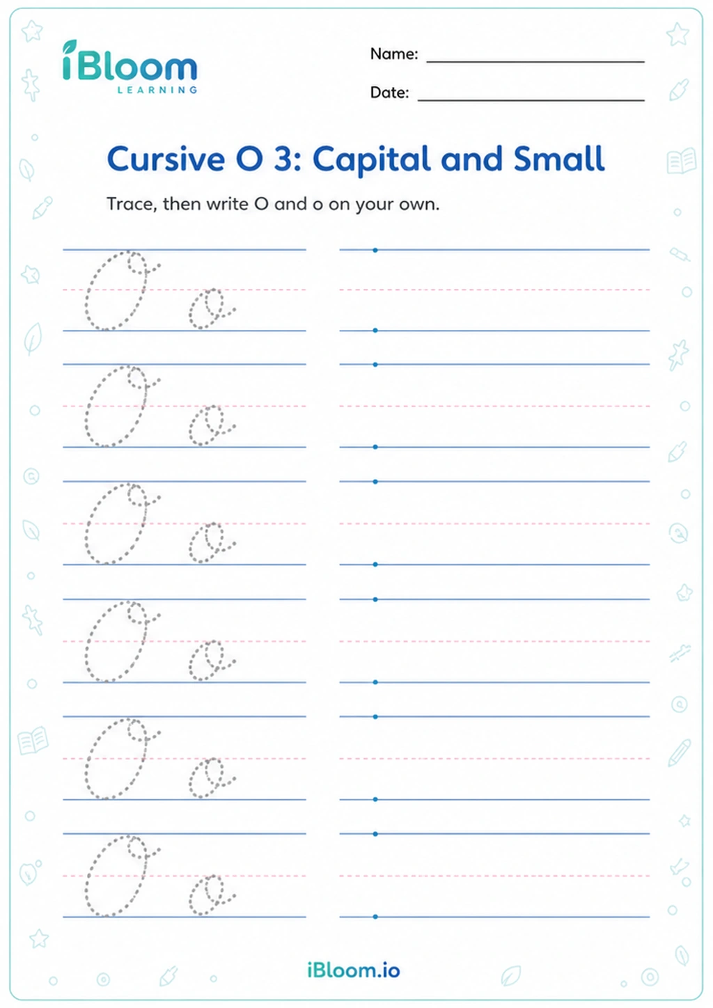 Preview of Cursive O 3: Capital and Small worksheet