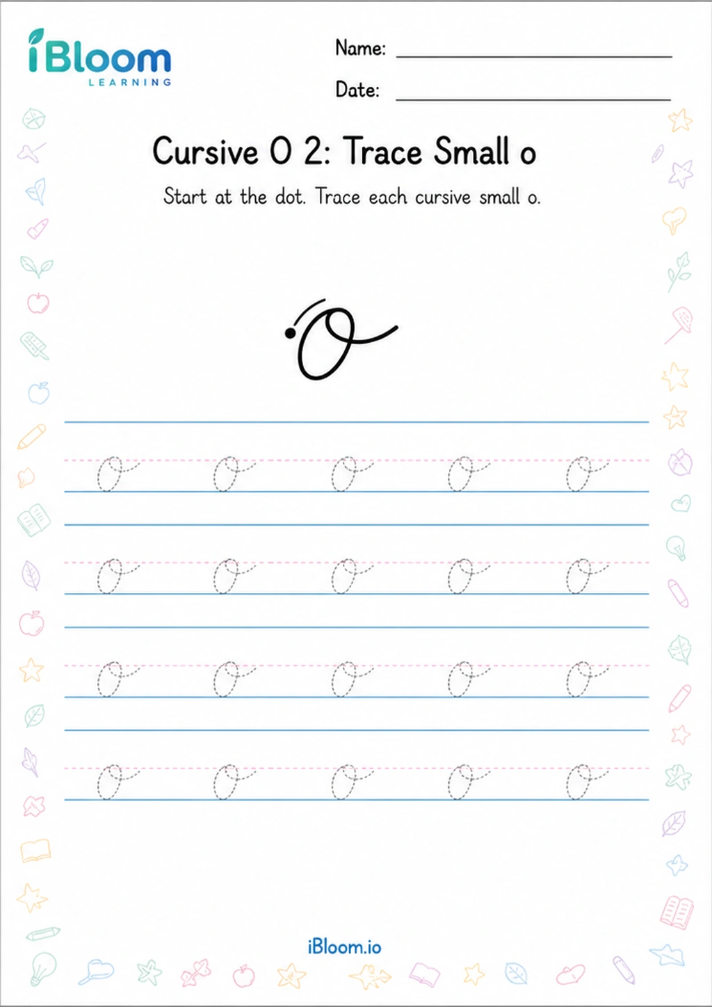 Preview of Cursive O 2: Trace Small o worksheet