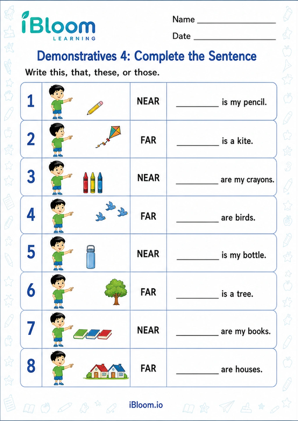 Preview page 1 of Demonstratives 4: Complete the Sentence